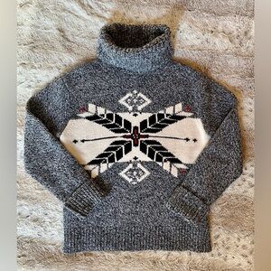 Polo Ralph Lauren Jacquard Knit Snowflake/Fair Isle Motif Turtleneck Sweater.